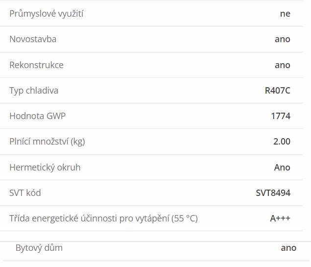 technické parametry tepelné čerpadlo