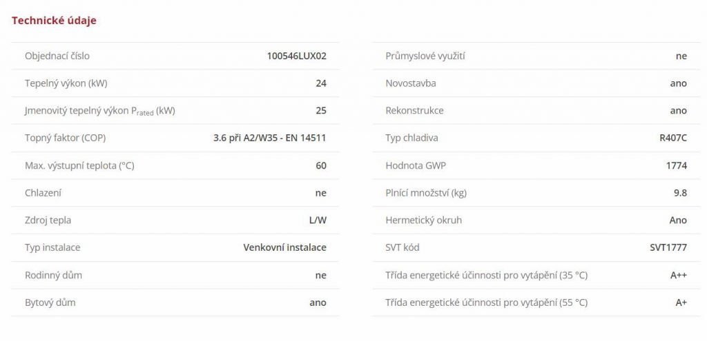 tepelne čerpadlo technicke parametry